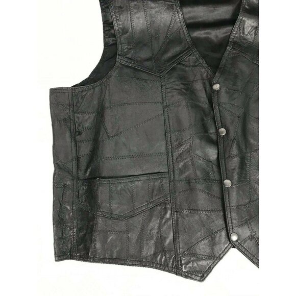 Vtg LC Leather Club Black Leather Vest Snap Front Western Motorcycle Biker Sz 54 - Picture 9 of 11